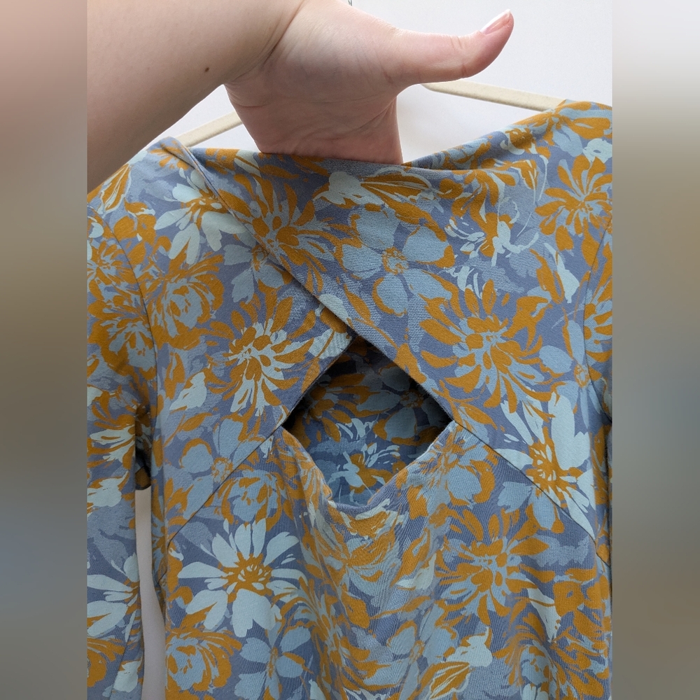 Pact Floral Scoop-Neck Midi Dress in Blue and Mustard - Picture 11 of 12